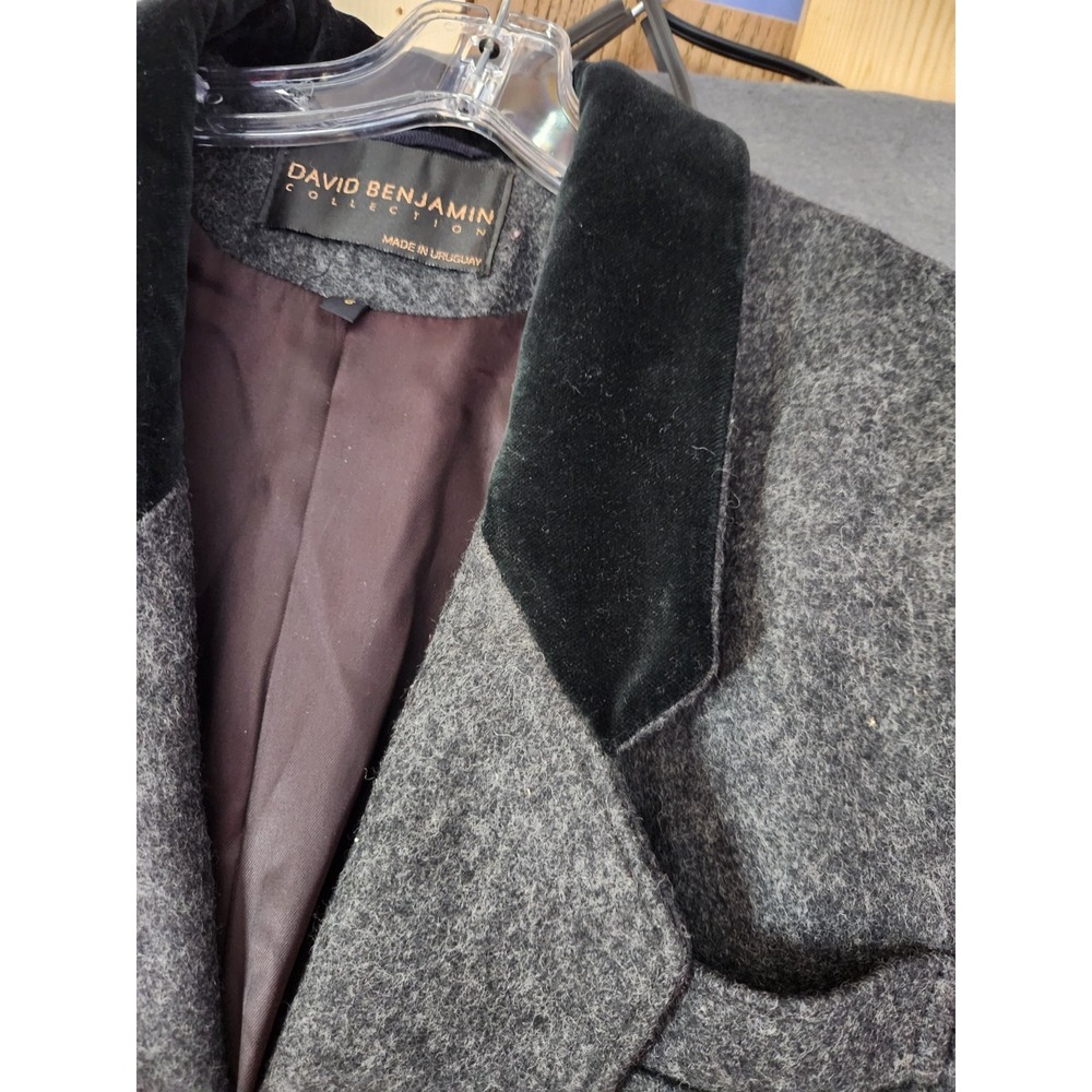 David Benjamin Wool Coat Women 8 Dark Gray Double Breasted Velvet Collar Long - Picture 5 of 10